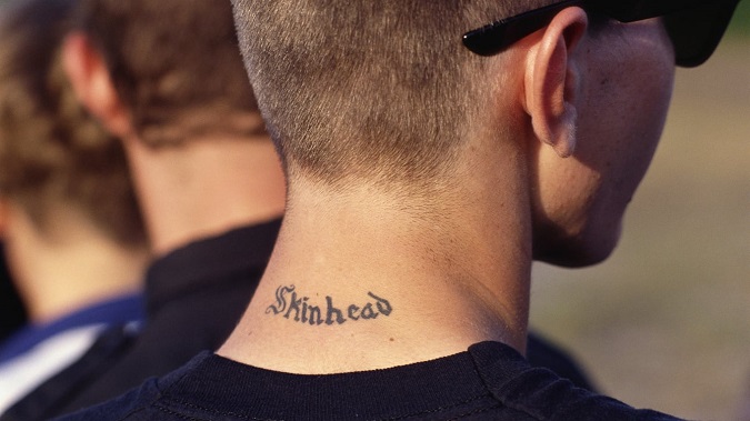 Skinhead tattoo on neck